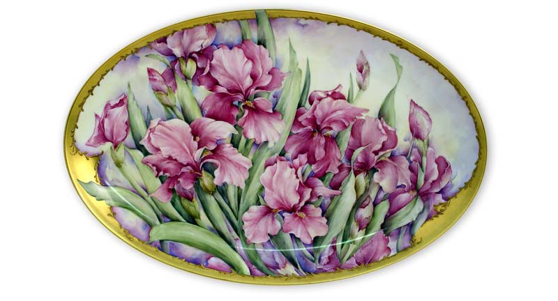 Irises platter hand painted by Judith Standing